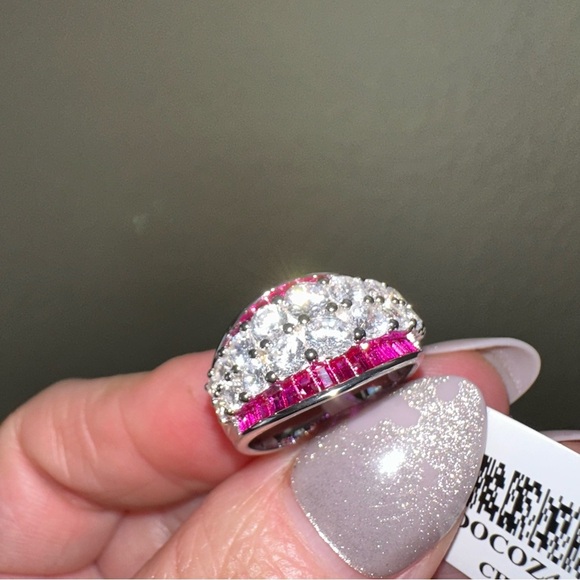 Diamond and Ruby lab stones silver band ring in size 7 - Picture 1 of 6